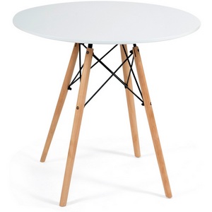 Изображение товара Стол (mod.80-MDF) белый/натуральный (металл/мдф/бук) 111931 (круглая столешница, 4 ножки)