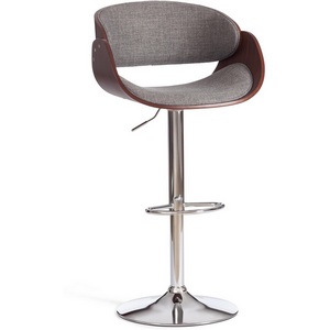 Изображение товара Барный стул с подставкой для ног LANDO (mod.4036) (металл,дерево,ткань/серый,Орех,хром)