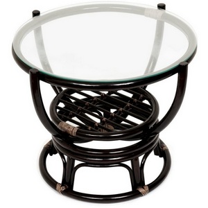 Изображение товара Столик журнальный с полкой со стеклом BENOA brown (античный черно-коричневый) 2212 (круглая столешница, О-образная опора)