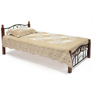 Изображение товара Кровать односпальная металлическим основанием AT-808 красный дуб/черный (дерево гевея/металл) 4981