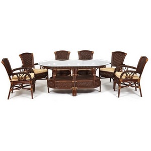 Изображение товара Комплект обеденный GRAND (стол со стеклом+6 кресел+ подушки) Pecan Washed (античн. орех) 7860