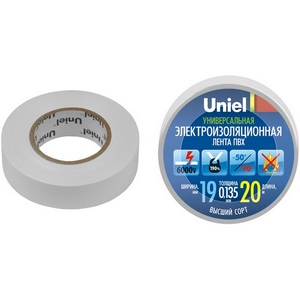 Изображение товара Изоляционная лента 20м, 19мм, 0,135мм, 1шт, цвет белый Uniel UIT-135P 20/19/01 WHT