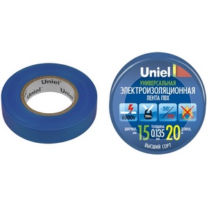 Изображение товара Изоляционная лента 20м, 15мм, 0,135мм, 1шт, синий Uniel UIT-135P 20/15/01 BLU