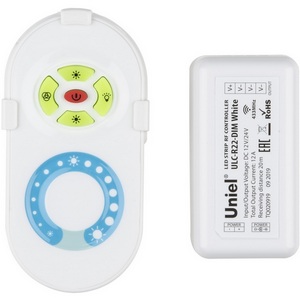 Изображение товара Контроллер для управления яркостью одноцветных светодиодных источников света с пультом с ДУ Uniel ULC-R22-DIM White блистер