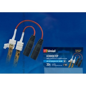 Изображение товара Коннектор для соединения светодиодных лент 2835(3528), с адаптером, 2 контакта, набор 20 штук Uniel UCX-SJ2/A20-NNN WHITE 020 POLYBAG