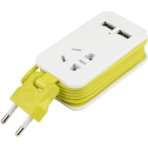 Изображение товара Удлинитель шнур 1,5м., 1 гнездо, б/з, 2USB*1,1A. белый с салатовым Uniel Travel S-CT1-1,5U WHITE/GREEN LM