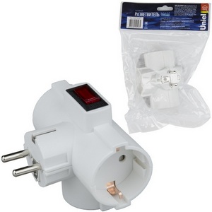 Изображение товара Разветвитель сетевой с защитой и с выключателем. 3 гнезда, с/з. 16А. 3500Вт. белый Uniel Сетевые разветвители S-GES3-16TR