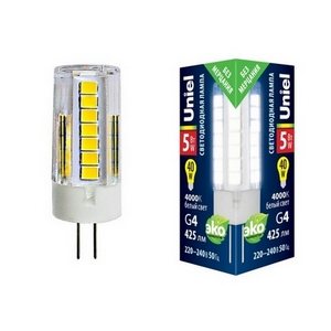 Изображение товара Лампочка светодиодная LED-JC-220/5W/4000K/G4/CL GLZ09TR картон Uniel
