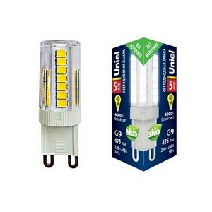 Изображение товара Лампочка светодиодная LED-JCD-5W/4000K/G9/CL GLZ09TR картон Uniel