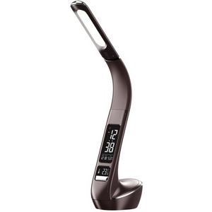 Изображение товара Офисная настольная лампа светодиодная с выключателем часами и календарем зарядка от USB TLD-566 Brown/LED/300Lm/4500K/Dimmer Uniel