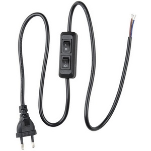 Изображение товара Сетевой шнур с вилкой и с двухклавишным выключателем 02А, 500Вт, 1,0м Uniel UCX-C90/02A-100 BLACK