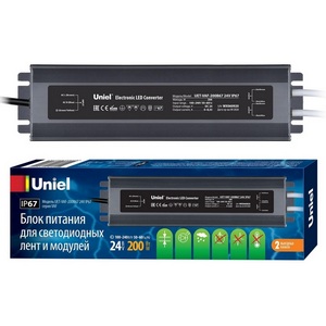 Изображение товара Блок питания ультратонкий 200Вт Uniel UET-VAF-200B67 24V IP67 2 выхода