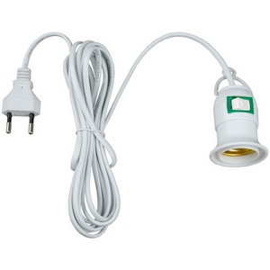 Изображение товара Патрон подвесной с выключателем и штепсельной вилкой, 300 см, цоколь Е27 белый Uniel DLC-P-T50B/E27 3M WHITE
