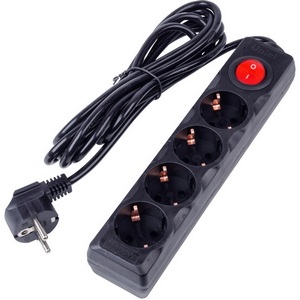 Изображение товара Удлинитель шнур 3м., 4 гнезда, 16A, с/з. черный Uniel Ultra S-GCU4-3B BLACK