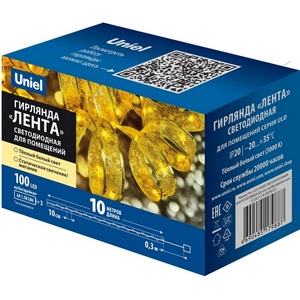 Изображение товара Гирлянда светодиодная «Лента» на батарейках 3AA 10м. 100 светодиодов, теплый белый свет Uniel ULD-S1000-100/SCB/3AA WARM WHITE IP20 RIBBON