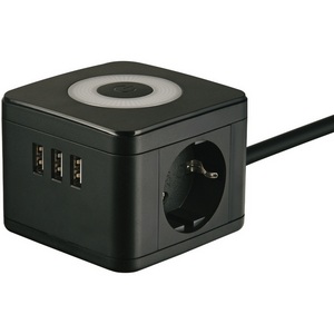 Изображение товара Удлинитель с/з, шнур 1,5м, 2 гнезда, 3 USB, 16А. черный Uniel Standard S-GCD2-1,5SBU BLACK