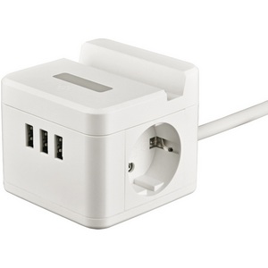 Изображение товара Удлинитель с/з, шнур 1,5м, 2 гнезда, 3 USB, 16А, держатель для телефона, белый Uniel Standard S-GCD2-1,5SBUH WHITE