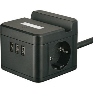 Изображение товара Удлинитель с/з, шнур 1,5м, 2 гнезда, 3 USB, 16А, держатель для телефона. черный Uniel Standard S-GCD2-1,5SBUH BLACK