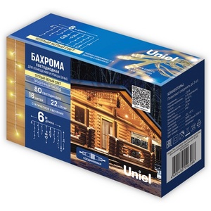 Изображение товара Бахрома светодиодная со статическим свечением, 6м. соединяемая, 80 светодиодов, теплый белый свет Uniel ULD-B6006-080/STK WARM WHITE IP44