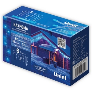 Изображение товара Бахрома светодиодная со статическим свечением, 6м. соединяемая, 80 светодиодов, синий свет Uniel ULD-B6006-080/STK BLUE IP44