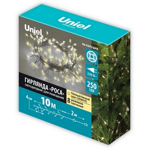 Изображение товара Гирлянда светодиодная "Роса", 10м. 250 светодиодов, теплый белый свет Uniel ULD-S1000-250/DTA WARM WHITE IP20 DEWDROP