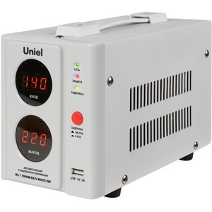 Изображение товара Стабилизатор напряжения для холодильников, 1000ВА. USB разъем Uniel RS-1 1000W/RX/U WHITE REF