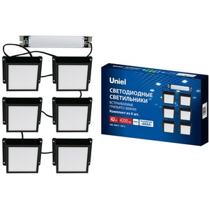 Изображение товара Светильники светодиодные потолочные встраиваемые, комплект из 6 штук. 4000K для ячеек 100x100мм в комплекте с и/п Uniel Grilyato Opal ULP-1010-42W/4000K IP54 GRILYATO OPAL BLACK KIT06