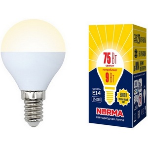 Изображение товара Лампочка светодиодная LED-G45-9W/WW/E14/FR/NR картон Volpe
