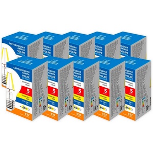 Изображение товара Лампа светодиодная Volpe Optima Филамент LED-A60-5W/3000K/E27/CL/SLF Набор из 10штук прозрачная теплый белый свет 3000K Изображение товара Лампа светодиодная Volpe Optima Филамент LED-A60-5W/3000K/E27/CL/SLF Набор из 10штук прозрачная теплый белый свет 3000K