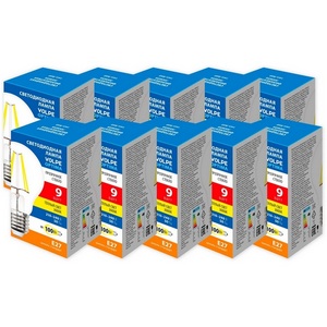 Изображение товара Лампа светодиодная Volpe Optima Филамент LED-A60-9W/3000K/E27/CL/SLF Набор из 10штук прозрачная теплый белый свет 3000K