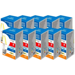 Изображение товара Лампа светодиодная Volpe Optima Филамент LED-A60-9W/4000K/E27/CL/SLF Набор из 10штук прозрачная белый свет 4000K