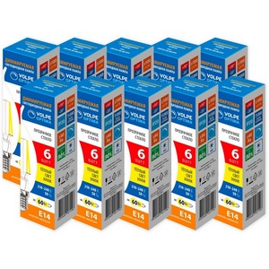 Изображение товара Лампа светодиодная диммируемая свеча на ветру Volpe Optima DIM Филамент DIM LED-CW35-6W/3000K/E14/CL/DIM/SLF Набор из 10штук прозрачная теплый белый свет 3000K