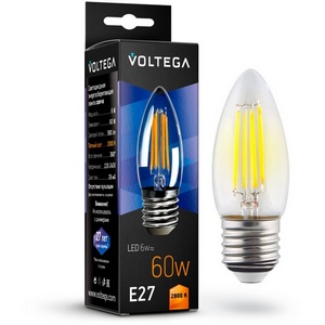 Изображение товара Лампочка светодиодная 2800K 580Lm E27x6W Voltega Crystal 7046