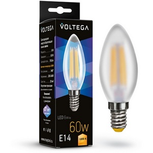 Изображение товара Светодиодная лампа 6W 3000K E14 Voltega Candel matt 6W 7207
