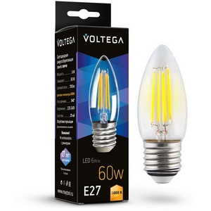 Изображение товара Светодиодная лампа 6W 3000K E27 Voltega Candel matt 6W 7208