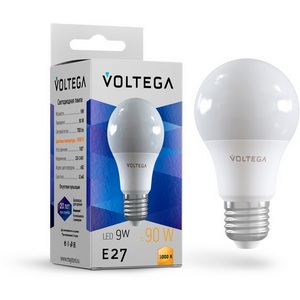 Изображение товара Светодиодная лампа Simple A60 9W 3000K E27 Voltega General purpose bulb 9W 7244