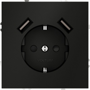 Изображение товара Розетка встраиваемая с заземлением, шторками и USBх2 (черный матовый) IP30 Voltum S70 VLS040408