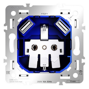 Изображение товара Механизм розетки с заземлением и защитными шторками 16А, с USB A+A Voltum S70 VLS0404M