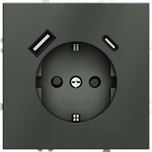 Изображение товара Розетка встраиваемая с заземлением, шторками и USB Type A+С (титан) IP30 Voltum S70 VLS040506
