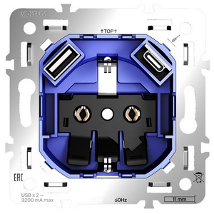 Изображение товара Механизм розетки с заземлением и защитными шторками 16А, с USB A+C Voltum S70 VLS0405M
