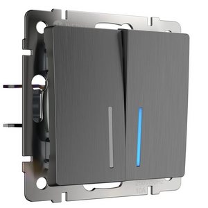 Изображение товара Выключатель встраиваемый двухклавишный с подсветкой (графит рифленый) Werkel W1120104 (a050747)