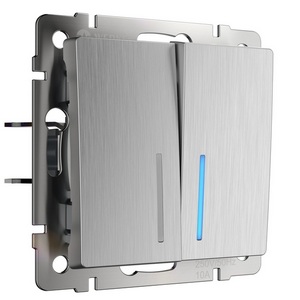 Изображение товара Выключатель двухклавишный Werkel с подсветкой W1120109 (серебряный рифленый)