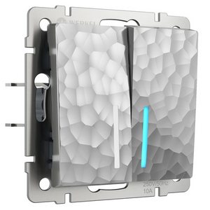 Изображение товара Выключатель встраиваемый двухклавишный с подсветкой (hammer серебряный) Werkel W1220106 (a052087)