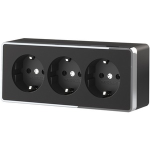 Изображение товара Розетка накладная тройная с заземлением и шторками (черный/хром) Werkel W5073135 (a052592)