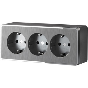 Изображение товара Розетка накладная тройная с заземлением и шторками (графит рифленый) Werkel W5073104 (a052595)