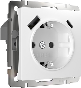 Изображение товара Розетка встраиваемая с заземлением, шторками и USB тип A+C (белый) Werkel W1171701 (a056272)