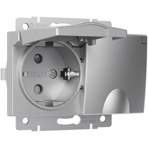 Изображение товара Розетка двойная влагозащ. с зазем. с защит. крышками и шторками (серебряный) W1172206 IP44 Werkel (a057285)