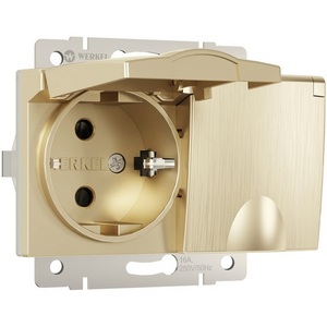 Изображение товара Розетка двойная влагозащ. с зазем. с защит. крышками и шторками (шампань рифленый) Werkel W1172210 (a057287)