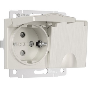 Изображение товара Розетка двойная влагозащ. с зазем. с защит. крышками и шторками (перламутровый рифленый) IP44 Werkel W1172213 (a057289)
