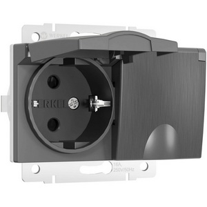 Изображение товара Розетка двойная влагозащ. с зазем. с защит. крышками и шторками (графит рифленый) IP44 Werkel W1172204 (a057291)